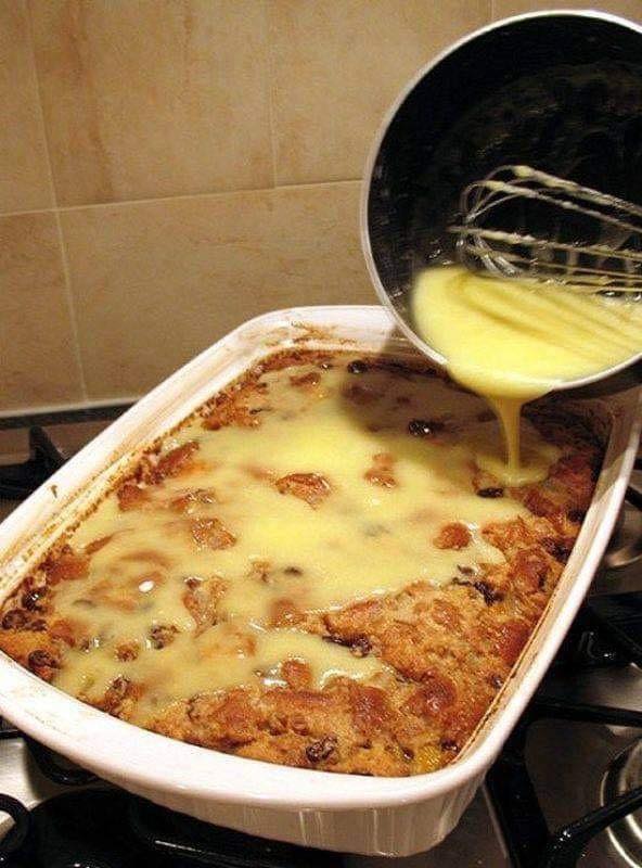 Traditional Bread Pudding with Vanilla Sauce