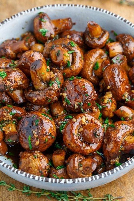 Balsamic Soy Roasted Garlic Mushrooms are simple and delicious.