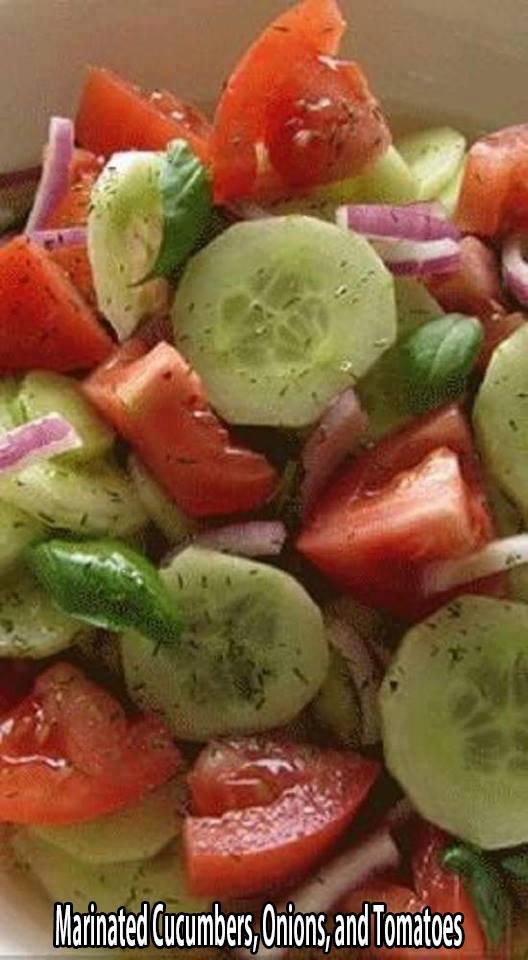 Cucumbers, Onions, and Tomatoes Marinated