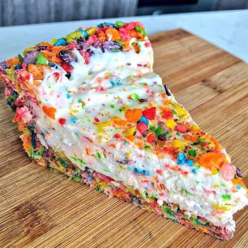 Cheesecake with Fruity Pebbles Rice Krispy Treats