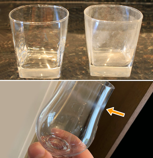 The ideal method for removing white patina from glasses