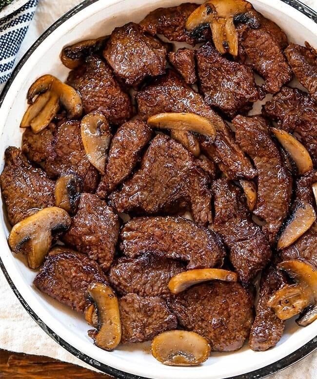 Bites of Cajun Butter Steak with Mushrooms