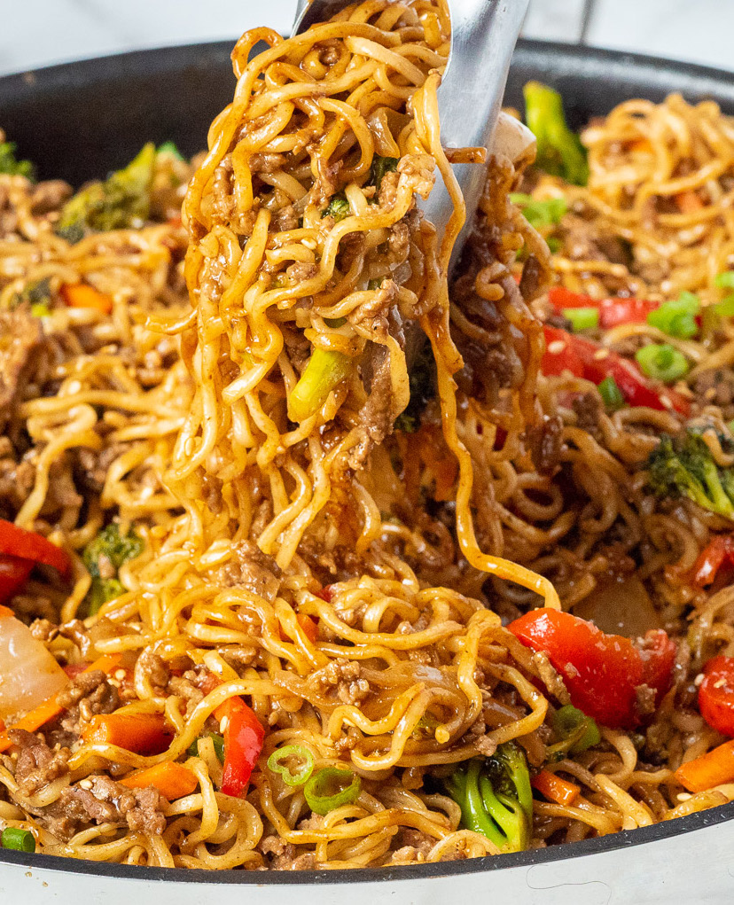 Skillet of Ground Beef Ramen