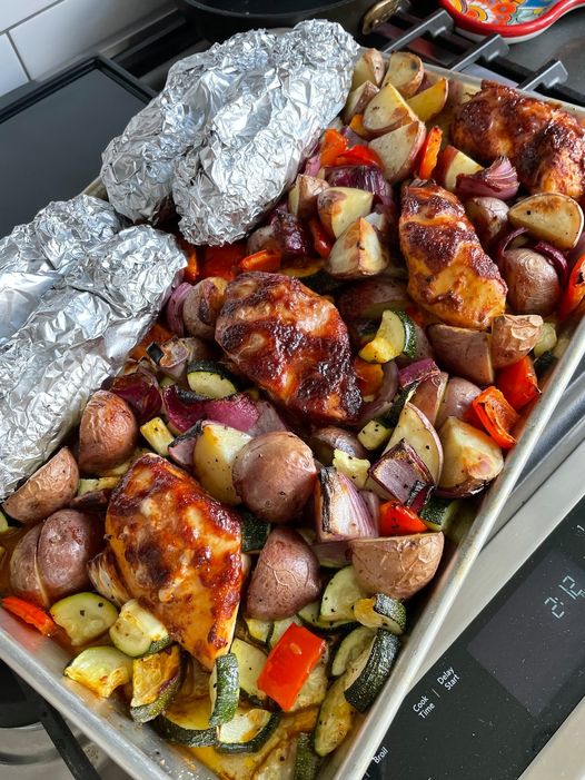 Dinner on a Sheet Pan with Barbecued Chicken