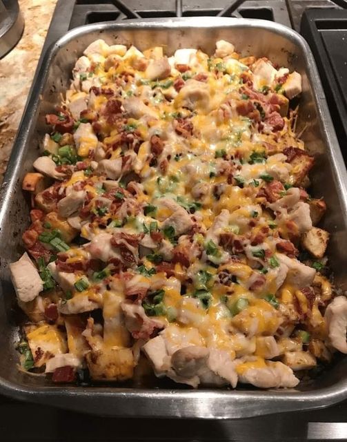 Casserole with Loaded Baked Potatoes and Chicken