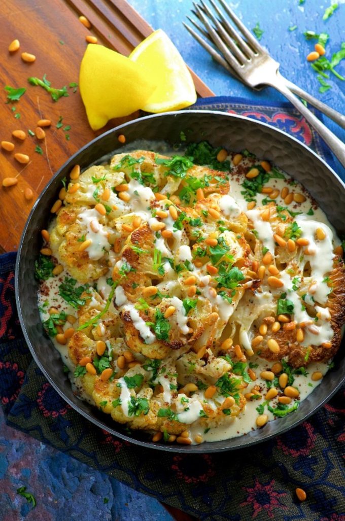 CAULIFLOWER STEAKS WITH TAHINI SAUCE ROASTED