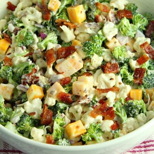 Delicious and Light Loaded Broccoli Cauliflower Salad (Low Carb)