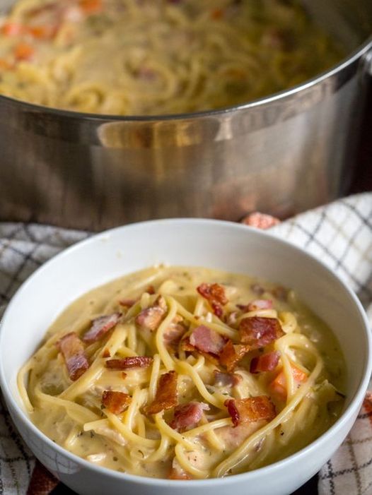 Creamy Chicken Noodle Soup (with Bacon!)