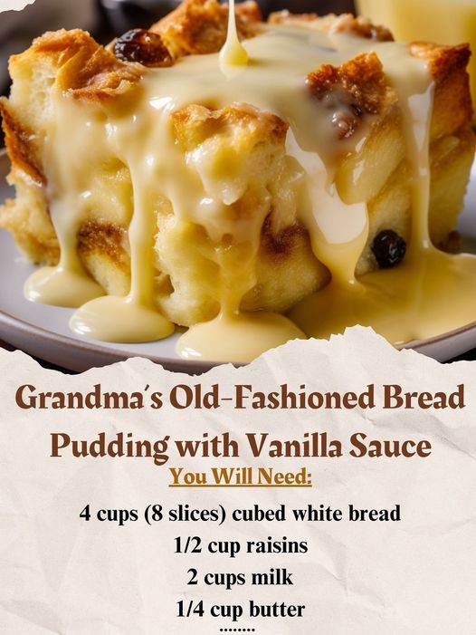 Nostalgia on a Plate: Grandma’s Old-Fashioned Bread Pudding with Vanilla Sauce