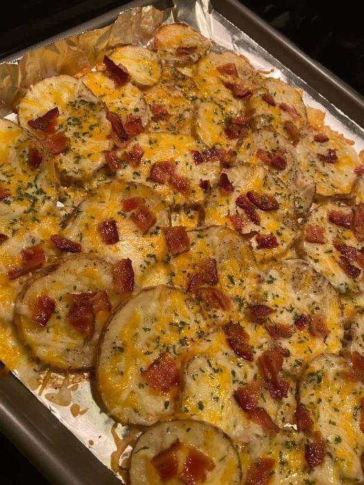 The Art of Potato Perfection: Baked Potato Slices with Cheese, Green Onions, and Bacon