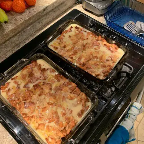 Grandma’s Heavenly Bread Pudding in Casserole with Vanilla Sauce