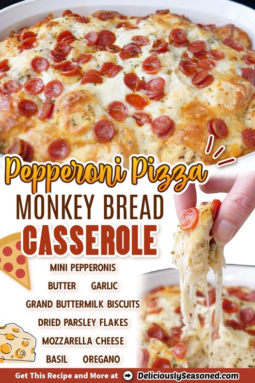 Pizza Monkey Bread Casserole with Mini Pepperonis