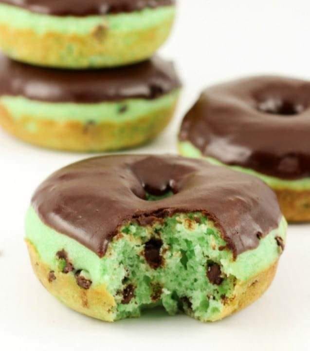 Baked Mint Chocolate Chip Doughnuts