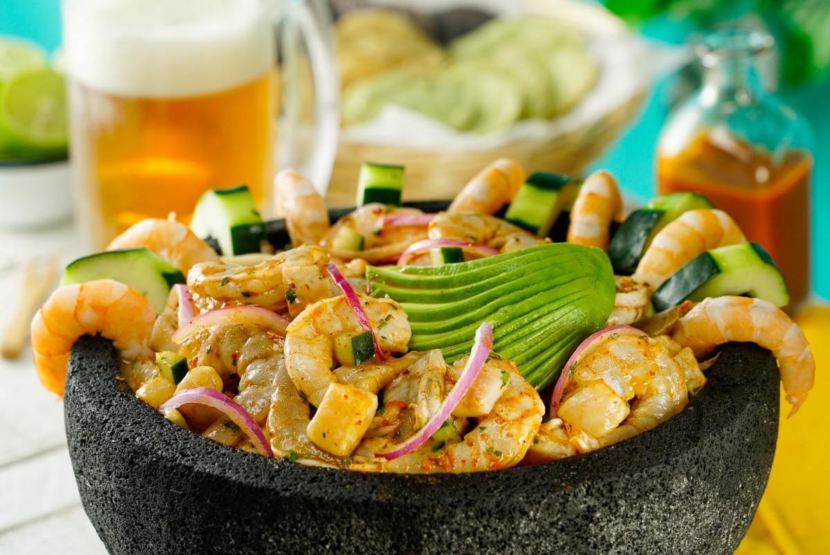 Shrimp Aguachile in a Molcajete