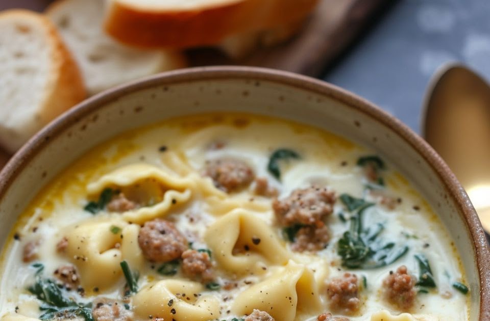 Slow Cooker Creamy Sausage & Tortellini Soup